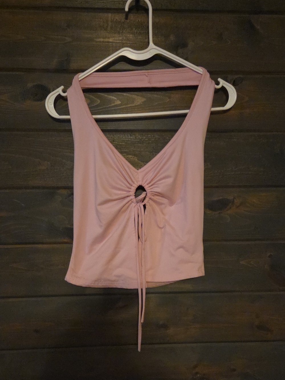 Pink Ruched Front Halter Crop Tank Top